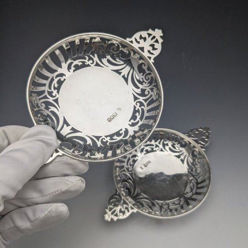 1901 British Antique Pure Silver (925 Silver) Bonbon Dish Pair Diameter 90mm Josiah Williams